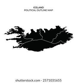 This detailed representation of Iceland outlines the countrys political borders and roadways. It highlights the unique shape and layout of the region, offering a clear visualization.