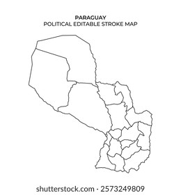 This detailed stroke map outlines the political divisions of Paraguay, highlighting its regions and administrative boundaries. Perfect for educational and design purposes.