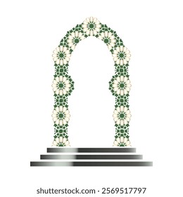 This detailed vector design features a symmetrical arched doorway adorned with star and floral motifs, highlighting the elegance and skilled craftsmanship of traditional Islamic and Moorish art.