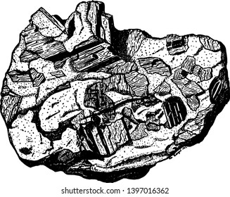 This diagram represents Crystalline Aggregate, vintage line drawing or engraving illustration.