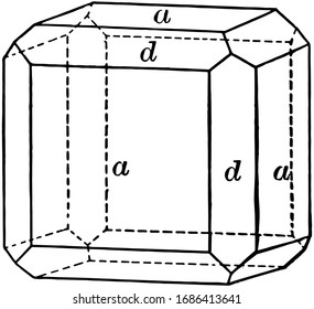 This diagram represents Cube and dodecahedron, vintage line drawing or engraving illustration.