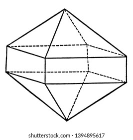 This diagram represents Union of a Pyramid and a Prism of the Same Order, vintage line drawing or engraving illustration.