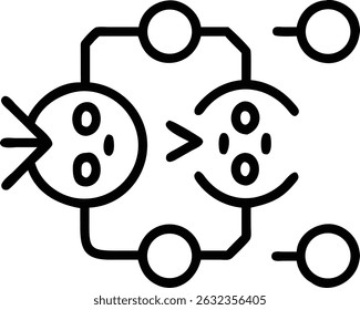 This is a diagram showing a process with two main nodes. It is connected by lines and smaller circles, illustrating a flow of information.