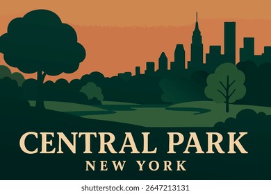 This digital art piece captures the essence of Central Park, blending its lush green spaces with the dynamic cityscape of New York City, highlighting the peaceful nature amidst the urban hustle