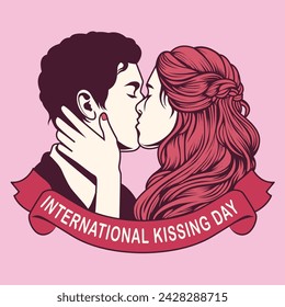 This digital asset design celebrates International Kissing Day accompanied by a message of universal love in a vibrant color palette, perfect for digital platforms.