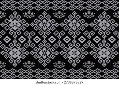 This is a digital canvas displaying a black background  and silver geometric pattern composed of repeating diamond and floral motifs