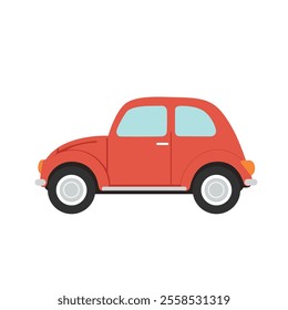 This is a digital illustration of a classic red cute car in side profile. The car has a smooth, round body with a simple, rounded rear end with small white headlights and a small orange taillight.