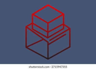 Esta es una ilustración digital con un icono de contorno isométrico de cajas o paquetes apilados.