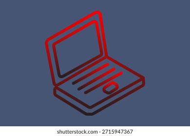 Esta es una ilustración digital con un icono de contorno isométrico de una computadora portátil.
