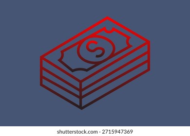 Esta es una ilustración digital con un icono de contorno isométrico de una pila o Paquete de billetes (efectivo).