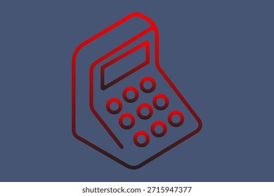 Esta es una ilustración digital con un icono de contorno isométrico de una calculadora o un dispositivo de teclado.