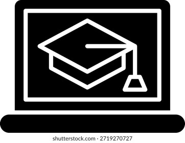 Esta é uma ilustração digital de um laptop mostrando o teto de sua formatura, simbolizando a educação online e o e-learning. O design é simples e moderno, perfeito para sites educacionais, aplicativos e materiais promocionais.