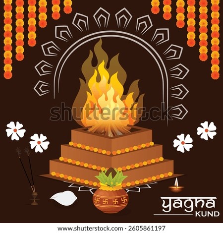 This digital illustration represents a Yagna Kund (sacred fire altar), an essential part of Hindu rituals and Vedic ceremonies. The image beautifully depicts a holy fire, a decorated Havan Kund.