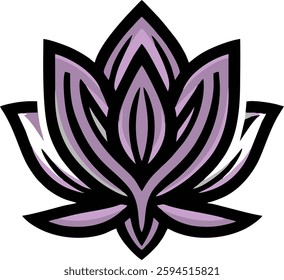 This digital illustration showcases a beautifully stylized lotus flower with an intricate black outline and soft pastel shades. The symmetrical design enhances its aesthetic appeal, symbolizing purity