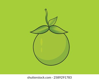 This digital illustration showcases a fresh Green Sweet Lime with realistic details, including glossy highlights and lush green leaves. The bright and natural color scheme enhances the fruit