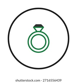Esta ilustración digital muestra un anillo con una piedra preciosa en un marco circular. La combinación de colores y el enfoque minimalista lo hacen adecuado para un diseño de Sitio web que comunica elegancia y