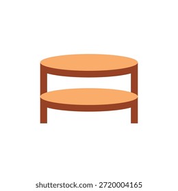 This is a digital illustration of a simple two-tiered round coffee table with a brown frame and orange tops. The table has a minimalist design, making it a great addition to any living room or home decor. The illustration is a graphic representation of a piece of furniture that can be used as a decorative element or a functional piece of equipment.