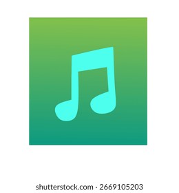 Esta Imagen digital muestra un ícono de nota musical en un color azul brillante y brillante. El icono se coloca sobre un cuadrado con un fondo de degradado verde suave, creando un diseño simple y limpio.