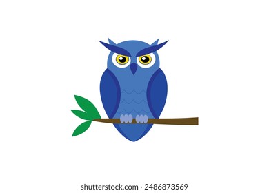This digital product features a charming vector illustration of a blue owl perched on a tree branch. The detailed and vibrant design is perfect for various creative projects.