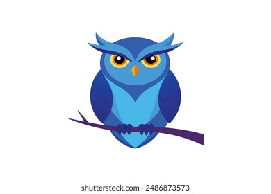 This digital product features a charming vector illustration of a blue owl perched on a tree branch. The detailed and vibrant design is perfect for various creative projects.