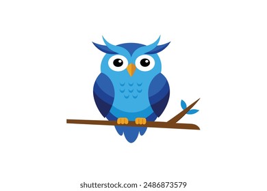 This digital product features a charming vector illustration of a blue owl perched on a tree branch. The detailed and vibrant design is perfect for various creative projects.