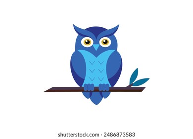 This digital product features a charming vector illustration of a blue owl perched on a tree branch. The detailed and vibrant design is perfect for various creative projects.