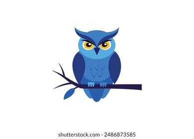 This digital product features a charming vector illustration of a blue owl perched on a tree branch. The detailed and vibrant design is perfect for various creative projects.