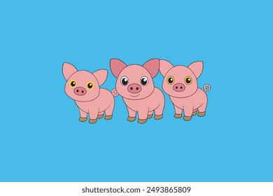 This digital product features a charming vector artwork of the classic fairy tale "The Three Little Pigs". The illustration captures the playful and adventurous spirit of the three pigs .