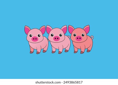 This digital product features a charming vector artwork of the classic fairy tale "The Three Little Pigs". The illustration captures the playful and adventurous spirit of the three pigs .