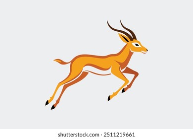 This digital product features a dynamic vector art illustration of an impala in mid-jump. 