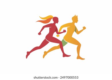 This digital product features a vector artwork of a running couple in dynamic movement. Perfect for fitness-related designs, the graphic captures energetic motion and athleticism.