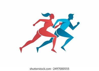 This digital product features a vector artwork of a running couple in dynamic movement. Perfect for fitness-related designs, the graphic captures energetic motion and athleticism.