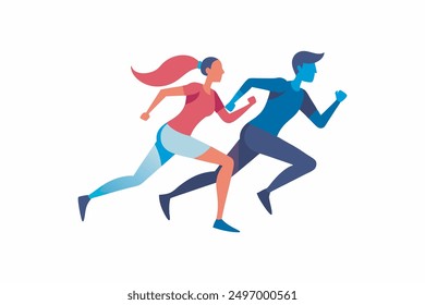 This digital product features a vector artwork of a running couple in dynamic movement. Perfect for fitness-related designs, the graphic captures energetic motion and athleticism.