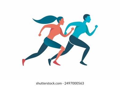 This digital product features a vector artwork of a running couple in dynamic movement. Perfect for fitness-related designs, the graphic captures energetic motion and athleticism.