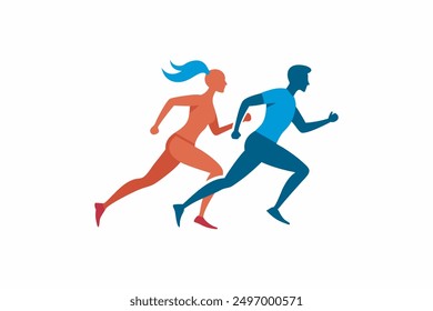 This digital product features a vector artwork of a running couple in dynamic movement. Perfect for fitness-related designs, the graphic captures energetic motion and athleticism.