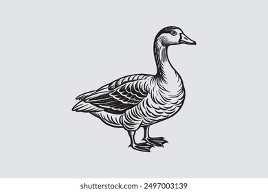 This digital product features a vector artwork of a solitary Asian goose. The design highlights the graceful posture and elegant plumage of the bird.