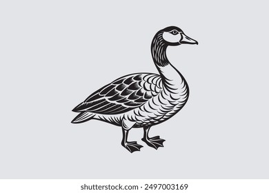 This digital product features a vector artwork of a solitary Asian goose. The design highlights the graceful posture and elegant plumage of the bird.