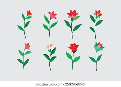 This digital product features a vibrant vector artwork of an Alstroemerias flower stick adorned with lush green leaves. 