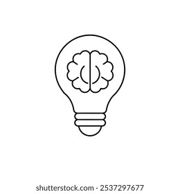 Este producto digital es una ilustración de una bombilla en forma de cerebro, que simboliza el pensamiento creativo, la innovación y las ideas inteligentes. Es ideal para su uso en presentaciones, artículos y esteras de marca