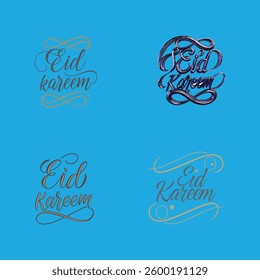 This digital product showcases "Eid Kareem" in luxurious script typography, featuring elegant cursive fonts with metallic gold and silver textures, creating a sophisticated and festive design.