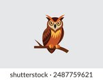 This digital product is a vector artwork featuring a detailed and realistic depiction of a great horned owl perched on a tree branch. The design is suitable for various applications, including print.