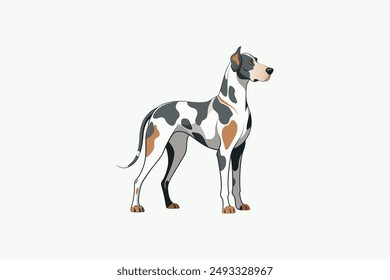 This digital product is a vector artwork featuring a Great Dane Harlequin dog. Ideal for graphic design projects, this file offers high-quality, scalable images that can be used in various application