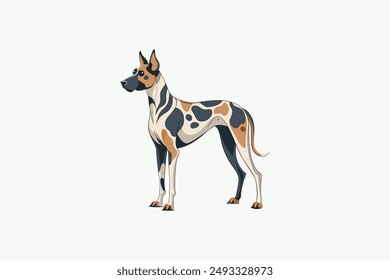 This digital product is a vector artwork featuring a Great Dane Harlequin dog. Ideal for graphic design projects, this file offers high-quality, scalable images that can be used in various application