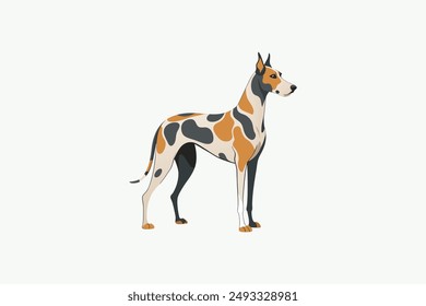 This digital product is a vector artwork featuring a Great Dane Harlequin dog. Ideal for graphic design projects, this file offers high-quality, scalable images that can be used in various application