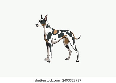 This digital product is a vector artwork featuring a Great Dane Harlequin dog. Ideal for graphic design projects, this file offers high-quality, scalable images that can be used in various application