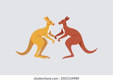 This digital product is a vector artwork featuring two adult kangaroos in a dynamic pose, actively engaged in a fight. 