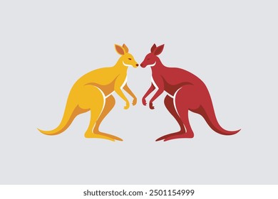 This digital product is a vector artwork featuring two adult kangaroos in a dynamic pose, actively engaged in a fight. 