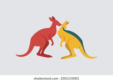 This digital product is a vector artwork featuring two adult kangaroos in a dynamic pose, actively engaged in a fight. 