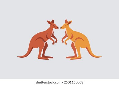 This digital product is a vector artwork featuring two adult kangaroos in a dynamic pose, actively engaged in a fight. 