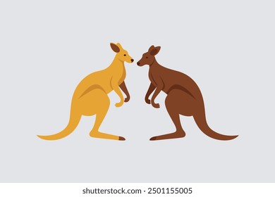 This digital product is a vector artwork featuring two adult kangaroos in a dynamic pose, actively engaged in a fight. 